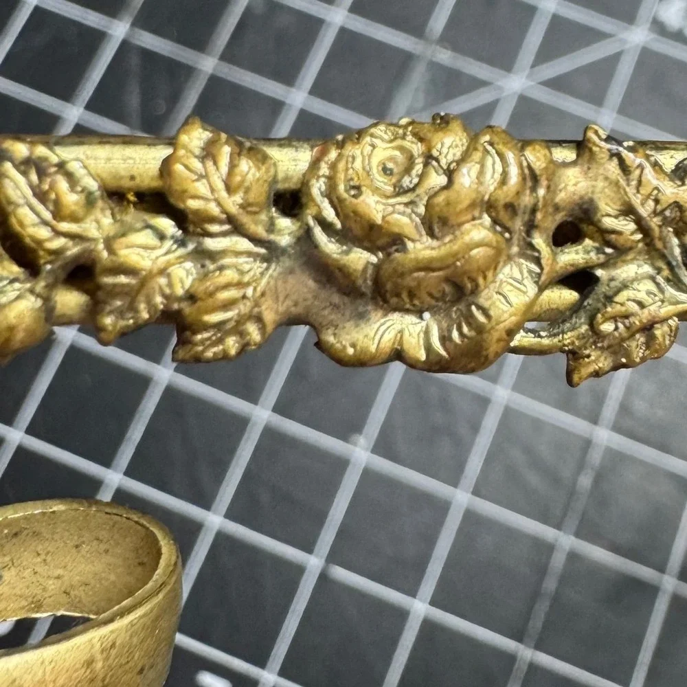 Vintage Art Nouveau Brass Floral Sash Buckle Ornate Lily Rose Edwardian Style